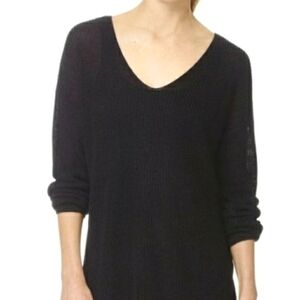 Babaton x Aritzia Jerrod Black V-Neck Linen Silk Knit Sweater Semi Sheer Top